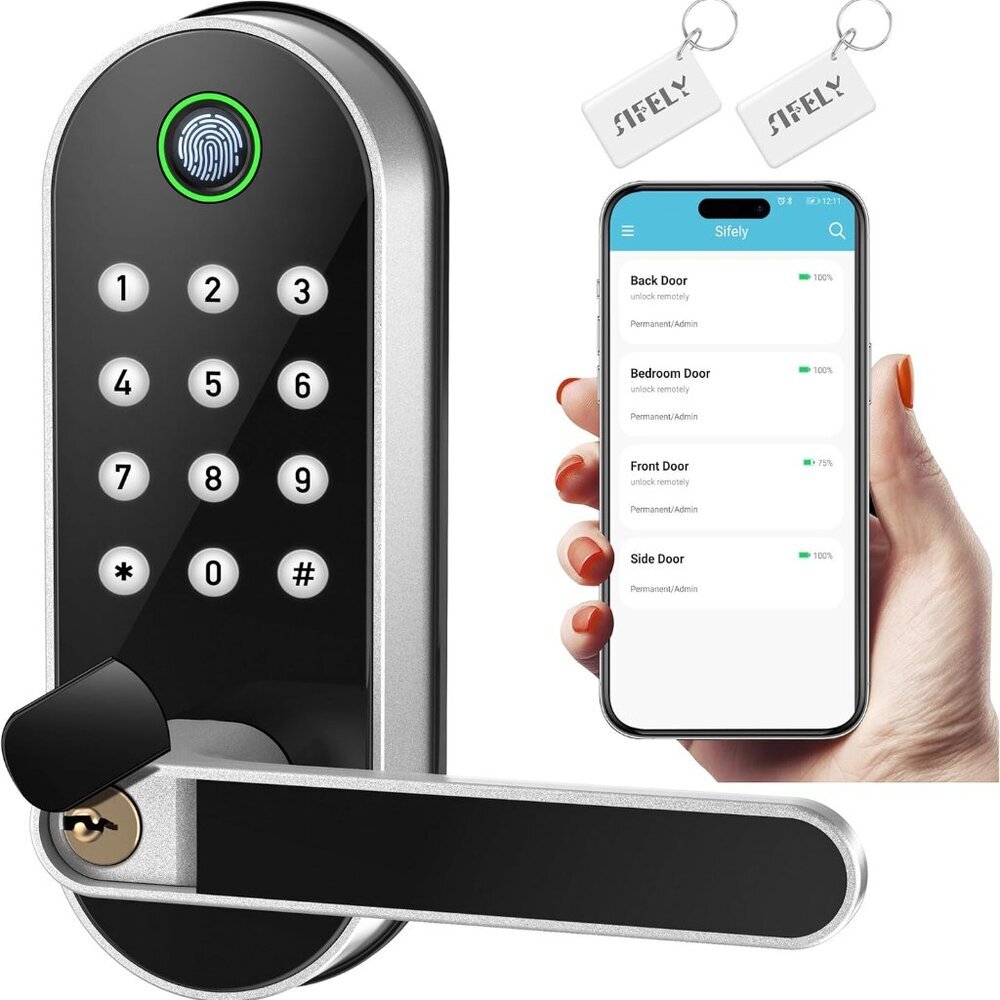 Keyless Entry Fingerprint Smart Lock with Handle & Keypad: Biometric Digital Ele